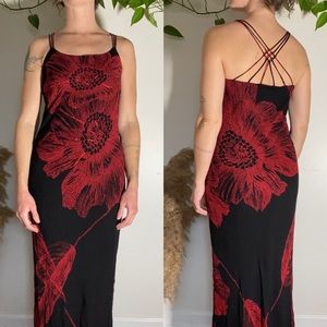 VINTAGE 🌹 Floral Gown The Pyramid Collection Black & Red Sequin Dress Size S